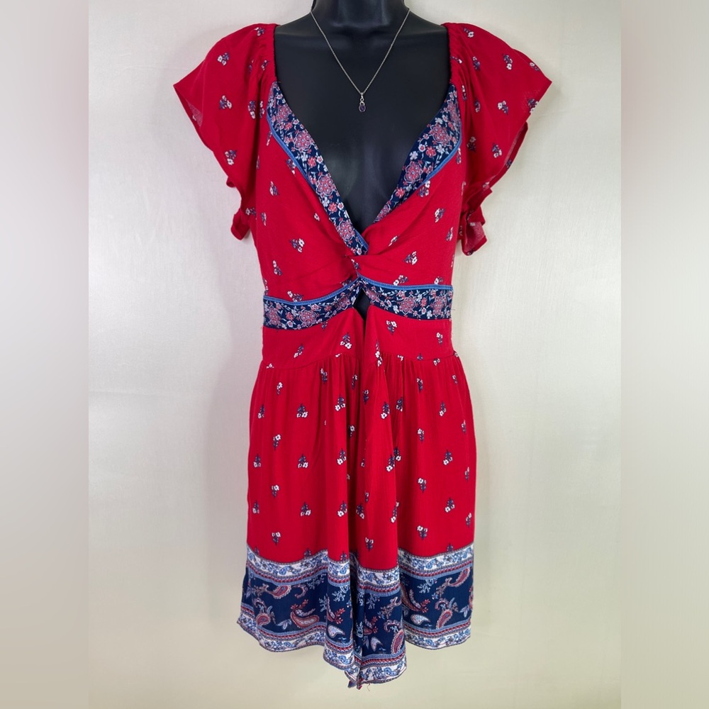 Blue Rain Bohemian Red Floral Cottagecore Romper Women’s Size Medium